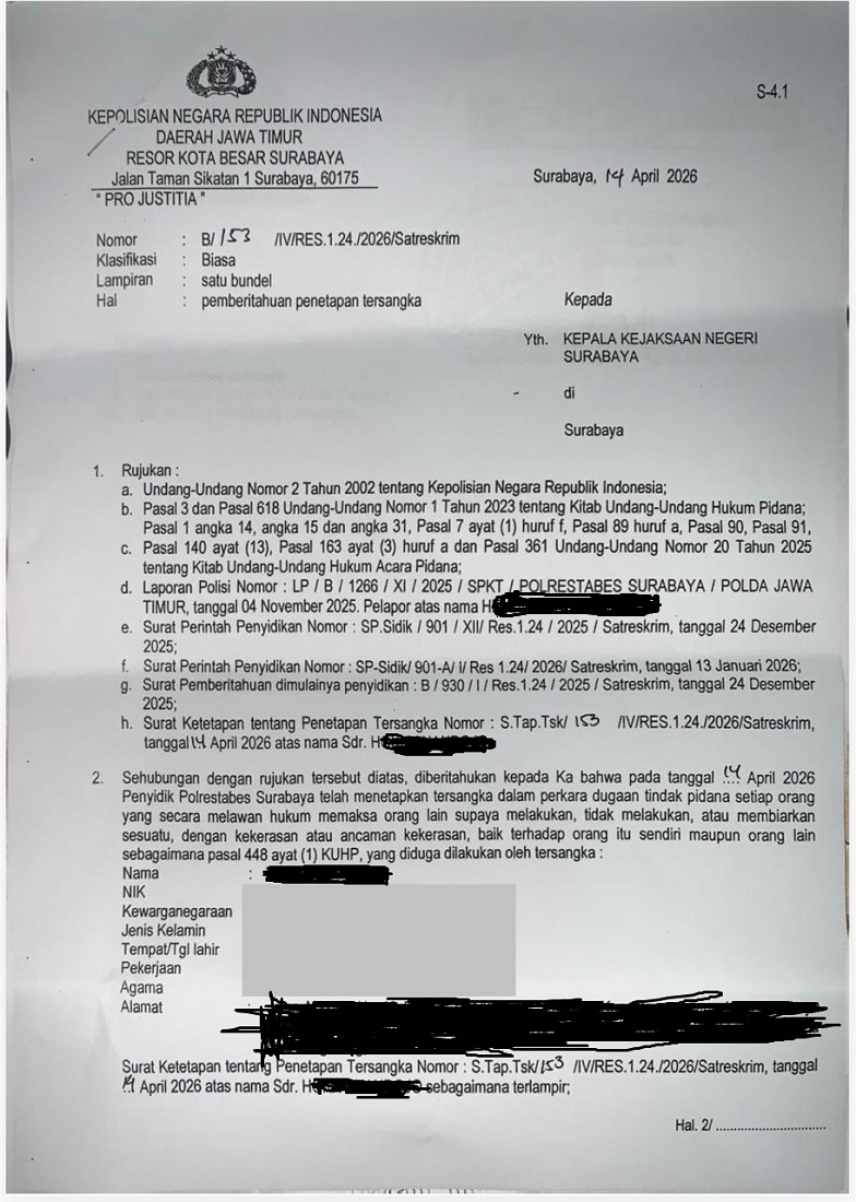 Lechumanan Desak Kapolrestabes Surabaya untuk memanggil dan Menahan Tersangka HH-100-ok